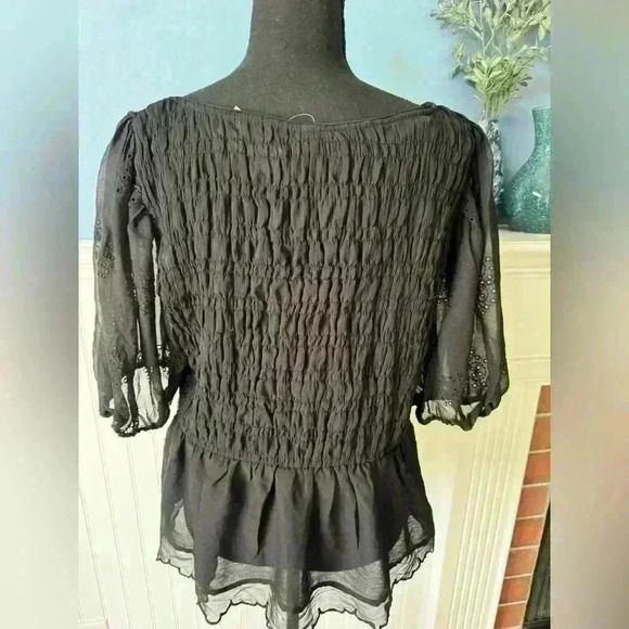 NWT Old Navy Chiffon Smocked Puffed Sleeve Top ~ Black ~ XL - Picture 6 of 8